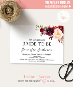 Floral Bridal shower invitation, printable self-editable template, A513