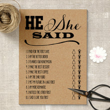 Load image into Gallery viewer, Bridal Shower Game, He Said She Said, printable digital file, instant download, G107
