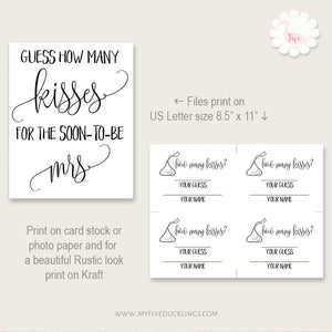 Guess How Many Kisses for the Bride-to-be Bridal Shower game, G201