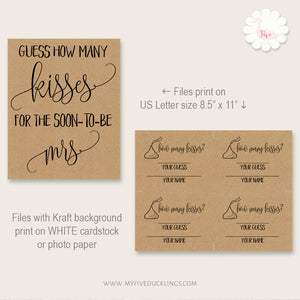 Guess How Many Kisses for the Bride-to-be Bridal Shower game, G201