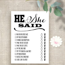 Load image into Gallery viewer, Bridal Shower Game, He Said She Said, printable digital file, instant download, G107
