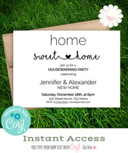 Load image into Gallery viewer, Housewarming party invitation, home sweet home, printable editable template, A610
