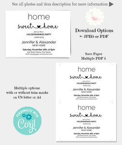 Housewarming party invitation, home sweet home, printable editable template, A610