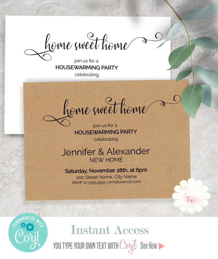 Housewarming party invitation, self-editable template, A608