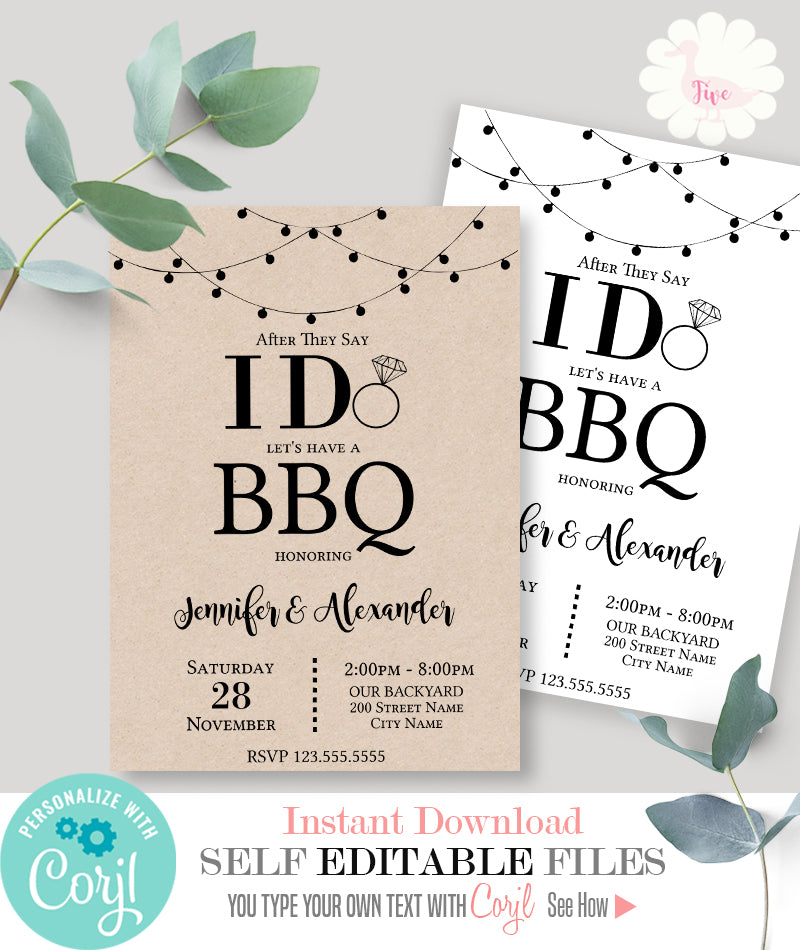 I do BBQ Invitation, after they say I do, printable self-editable template, A303