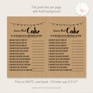 Bridal Shower game, Name that Cake, printable digital file, instant download, G103