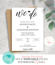 Load image into Gallery viewer, We Do Wedding Invitation, printable editable template, A112
