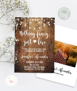 Nothing Fancy, Just Love wedding reception invitation, printable self-editable template, A801