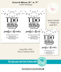 I do BBQ Invitation, before or after they say I do, editable template, A105