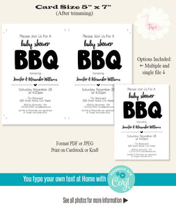 Baby Shower BBQ Invitation, self-editable template, instant download, A625