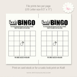 Bridal Shower game, printable Bingo, digital file, instant download, G102