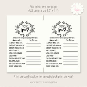 Bridal Shower Game, Find The Guest, printable digital file, instant download, G106