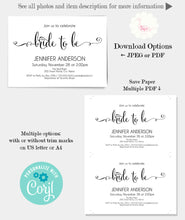 Load image into Gallery viewer, Bridal shower invitation, printable editable template, A312
