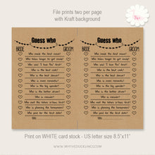 Load image into Gallery viewer, Bridal Shower Game, Guess Who, printable digital file, instant download, G101
