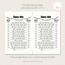 Load image into Gallery viewer, Bridal Shower Game, Guess Who, printable digital file, instant download, G101
