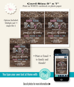 Gender Reveal BaByQ, printable invitation, editable template, A711