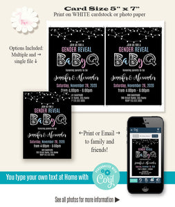 Gender Reveal BaByQ, printable invitation, editable template, print or email, A712