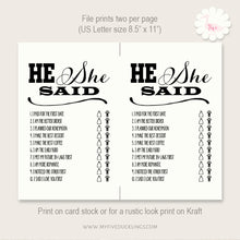 Load image into Gallery viewer, Bridal Shower Game, He Said She Said, printable digital file, instant download, G107
