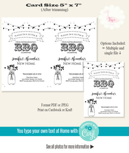 Housewarming BBQ invitation, printable template, editable, A302