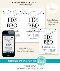 I do BBQ Invitation, after they say I do, printable self-editable template, A303