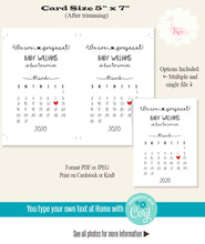 Load image into Gallery viewer, Pregnancy announcement with calendar, printable editable template, A317
