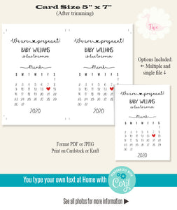 Pregnancy announcement with calendar, printable editable template, A317