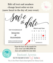 Load image into Gallery viewer, Save the Date with calendar self-editable template, A612
