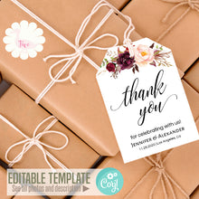 Load image into Gallery viewer, Floral Thank You favor tags, printable self-editable template, A514
