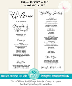 Wedding Ceremony program, editable template, A313