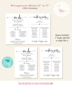 Printable Wedding program, editable template, A503