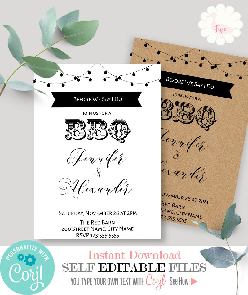 Before we say I do join us for a BBQ invitation, printable self-editable template, A306