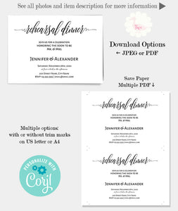 Rehearsal dinner invitation, printable editable template, A307