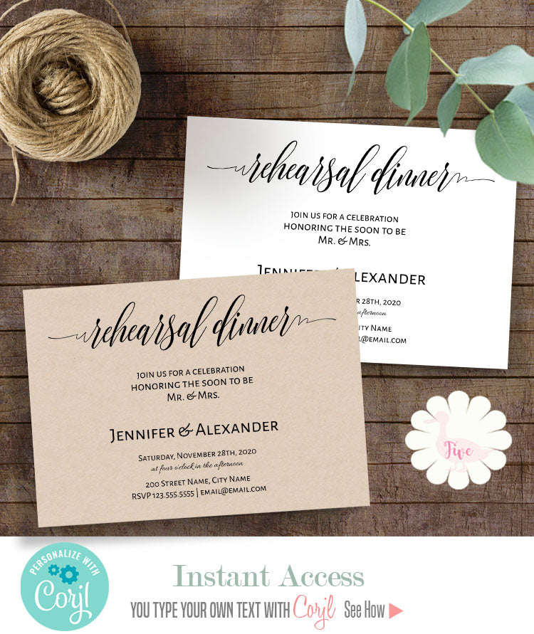 Rehearsal dinner invitation, printable editable template, A307