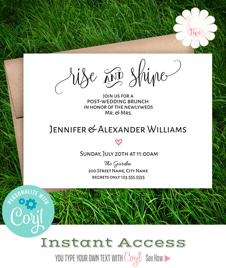 Post-wedding celebration invitation, printable, editable template, A606