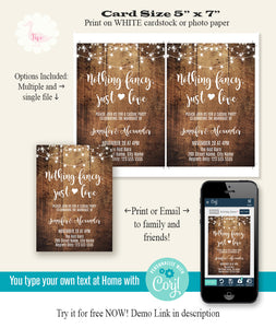 Nothing Fancy, Just Love wedding reception invitation, printable self-editable template, A801