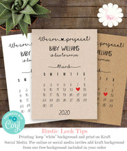 Load image into Gallery viewer, Pregnancy announcement with calendar, printable editable template, A317
