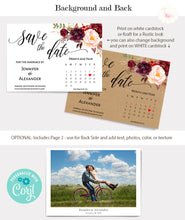 Load image into Gallery viewer, Floral Save the Date with calendar printable self-editable template, A512
