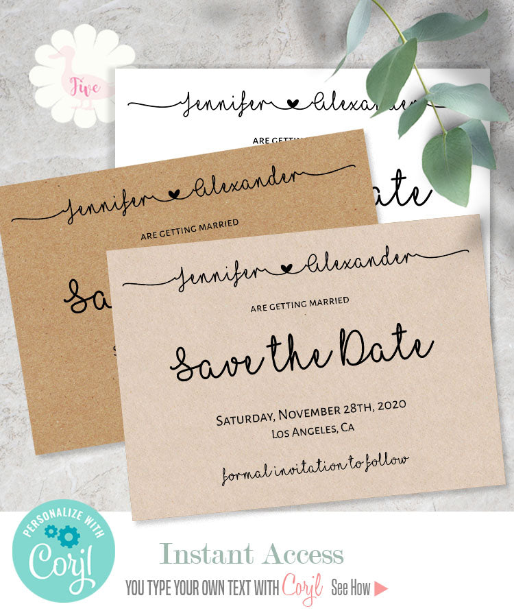 Minimalist Save the Date self-editable template, A318