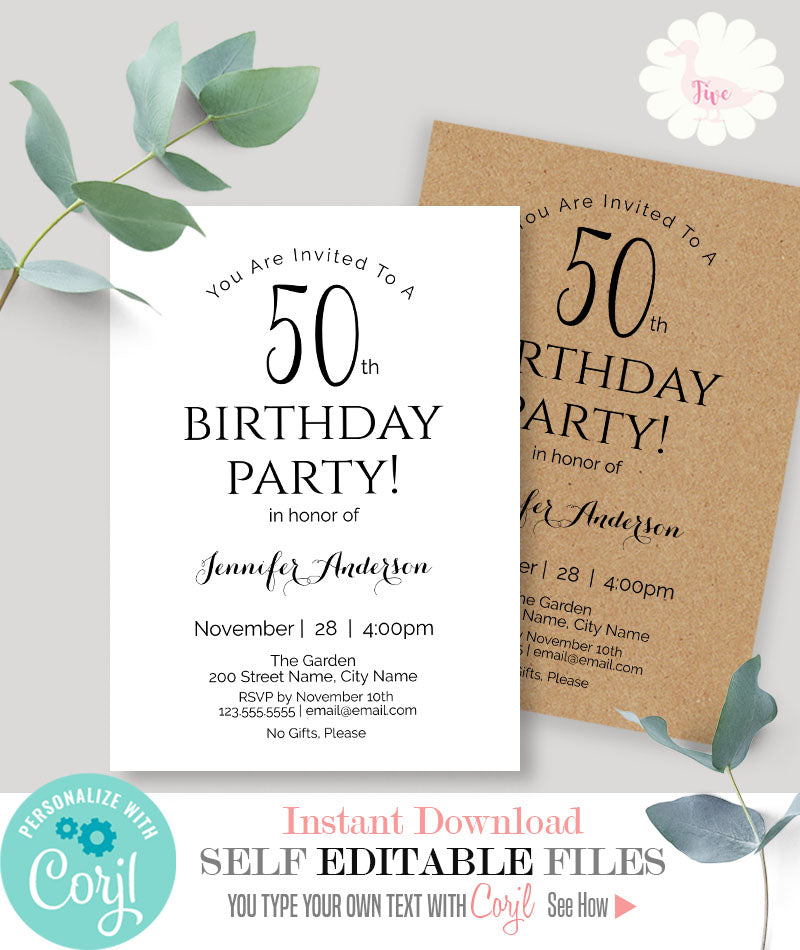 Birthday party Invitation, editable template, A110