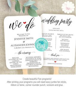 Printable Wedding program, editable template, A109